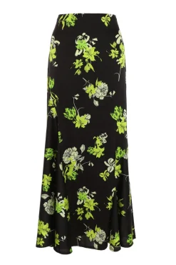 Quiz Skirts|Florals>Black Satin Floral Midaxi Skirt