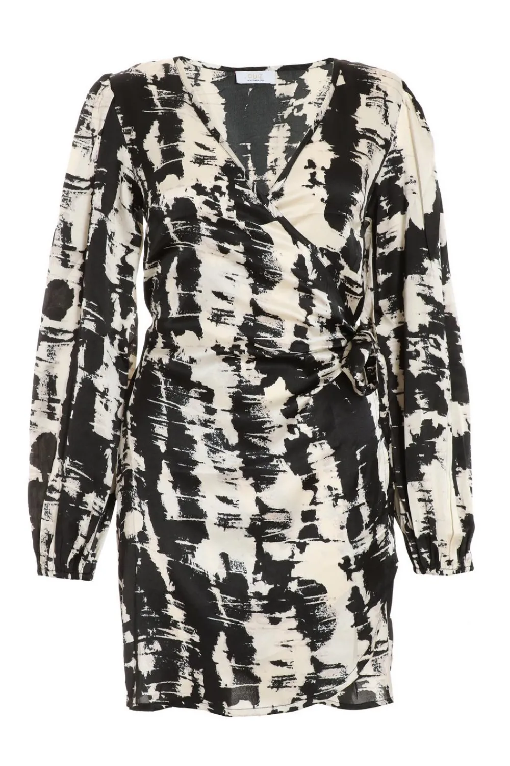 Quiz Wrap Dresses|Satin Dresses>Black Satin Marble Print Wrap Dress