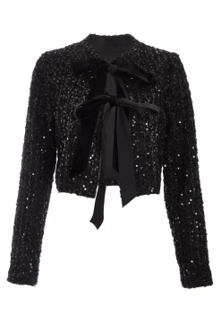 Quiz Christening Guest|Jackets & Coats>Black Sequin Boucle Cropped Jacket