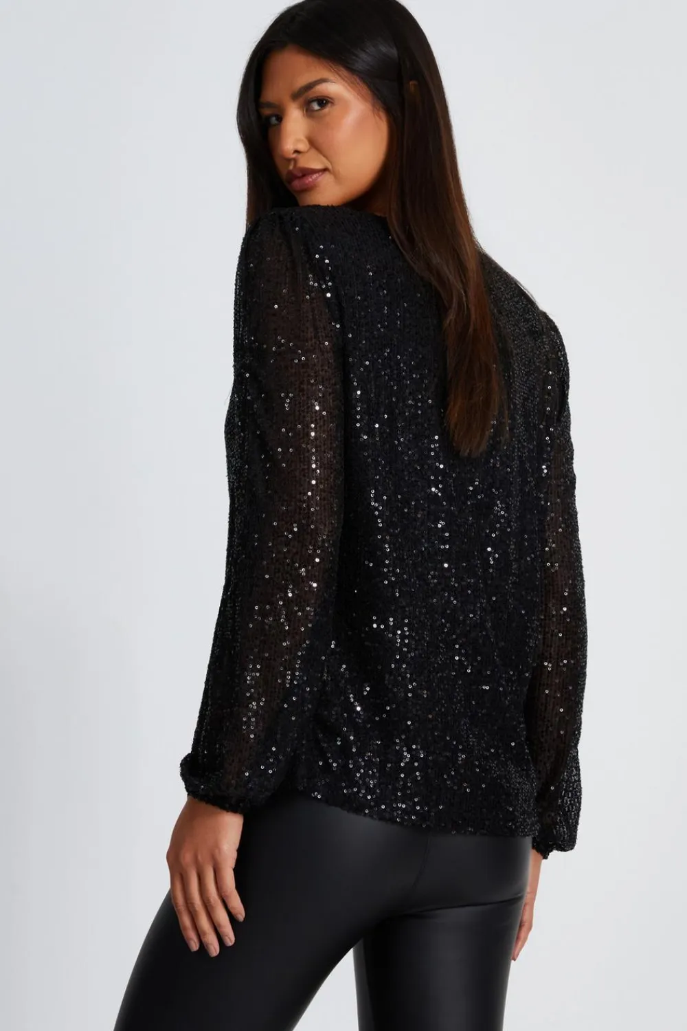 Quiz Going Out Tops|Tops>Black Sequin Drape Top