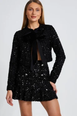 Quiz Skirts|Going Out>Black Sequin Frill Mini Skirt