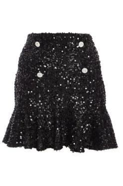 Quiz Skirts|Going Out>Black Sequin Frill Mini Skirt