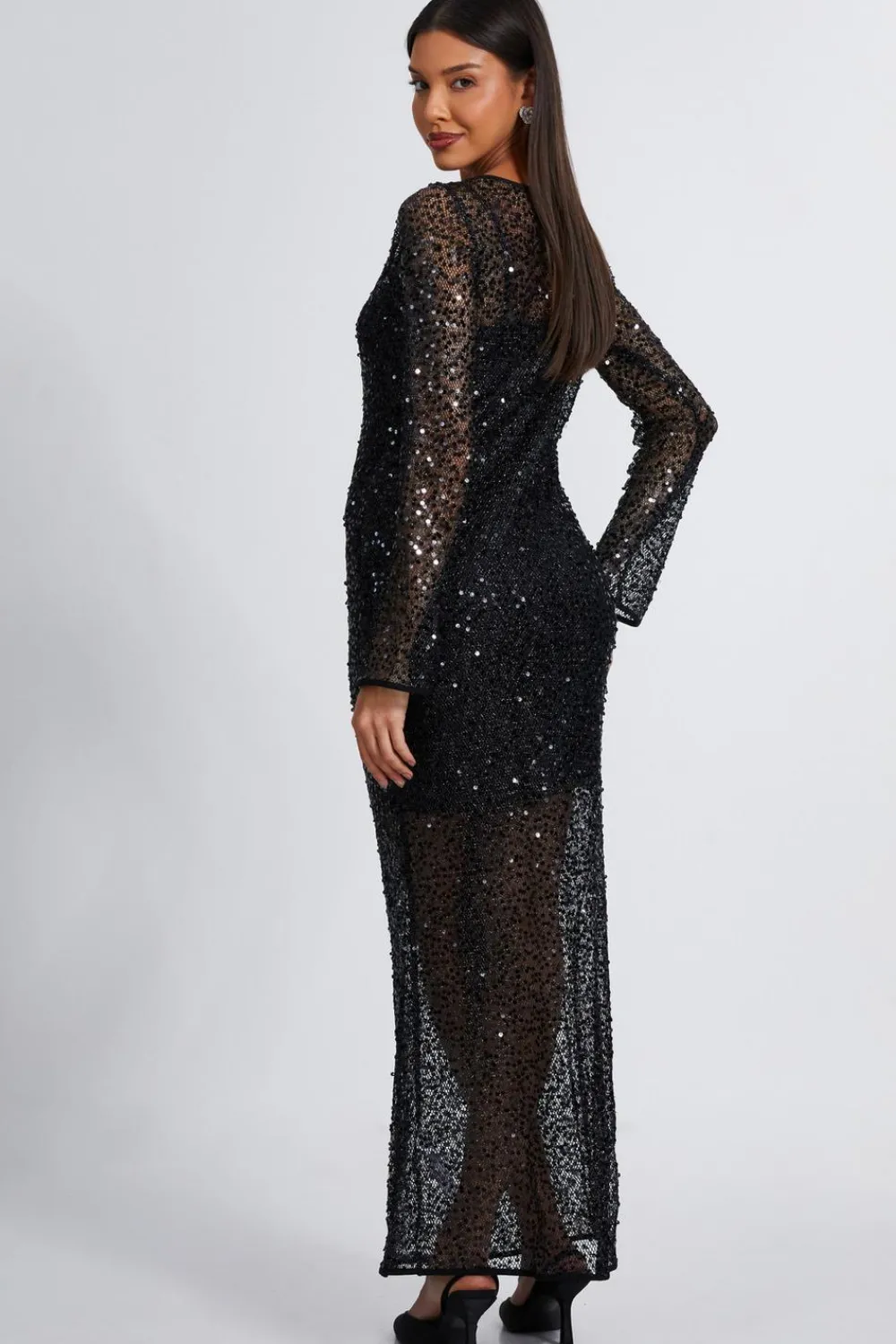Quiz Prom & Ball|Prom Dresses>Black Sequin Mesh Maxi Dress