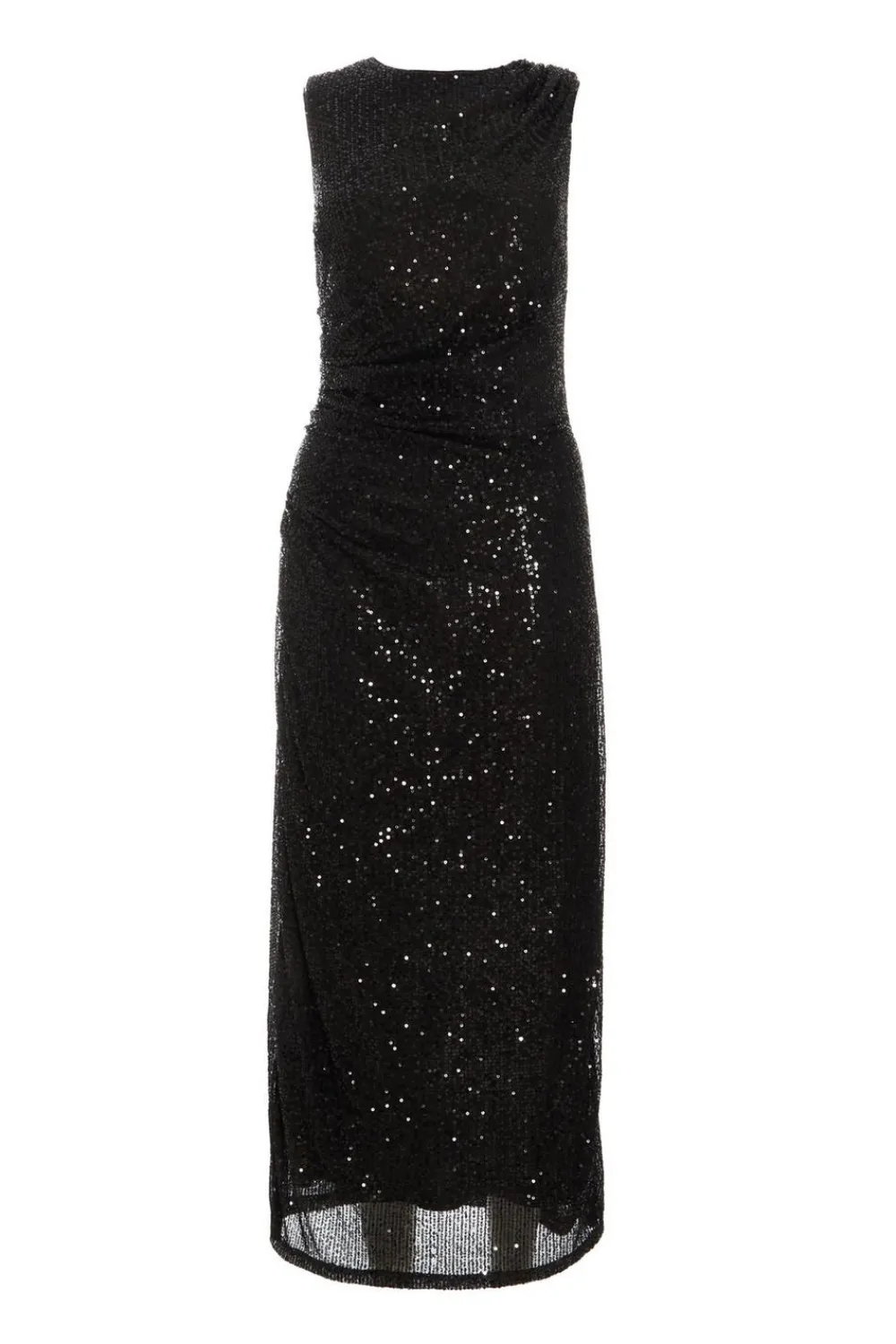 Quiz Evening Dresses|Midi Dresses>Black Sequin Ruched Side Midaxi Dress
