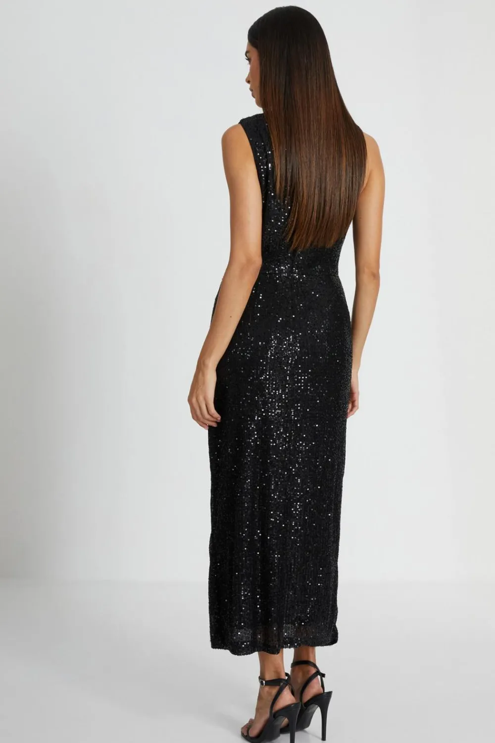 Quiz Evening Dresses|Midi Dresses>Black Sequin Ruched Side Midaxi Dress