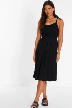 Quiz Holiday|Summer Dresses>Black Strappy Tiered Midi Dress