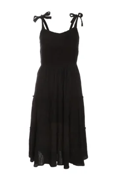 Quiz Holiday|Summer Dresses>Black Strappy Tiered Midi Dress