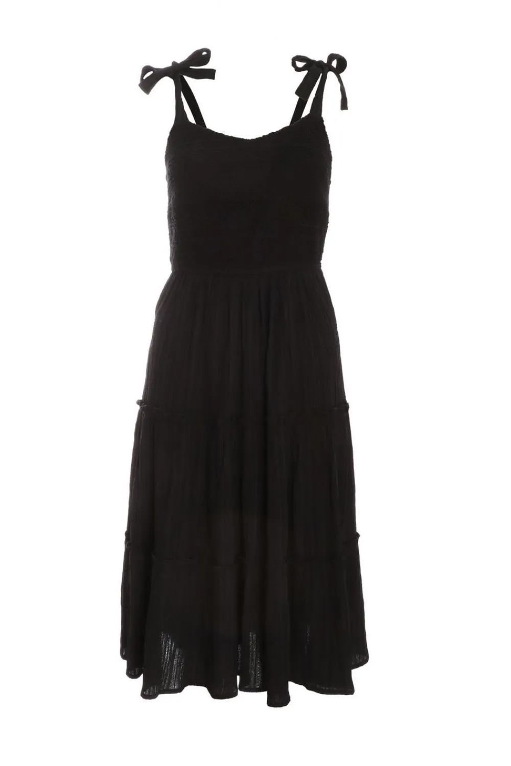 Quiz Holiday|Summer Dresses>Black Strappy Tiered Midi Dress