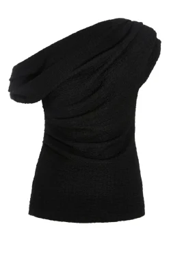 Quiz Day Tops|Tops>Black Textured Drape Neck Top