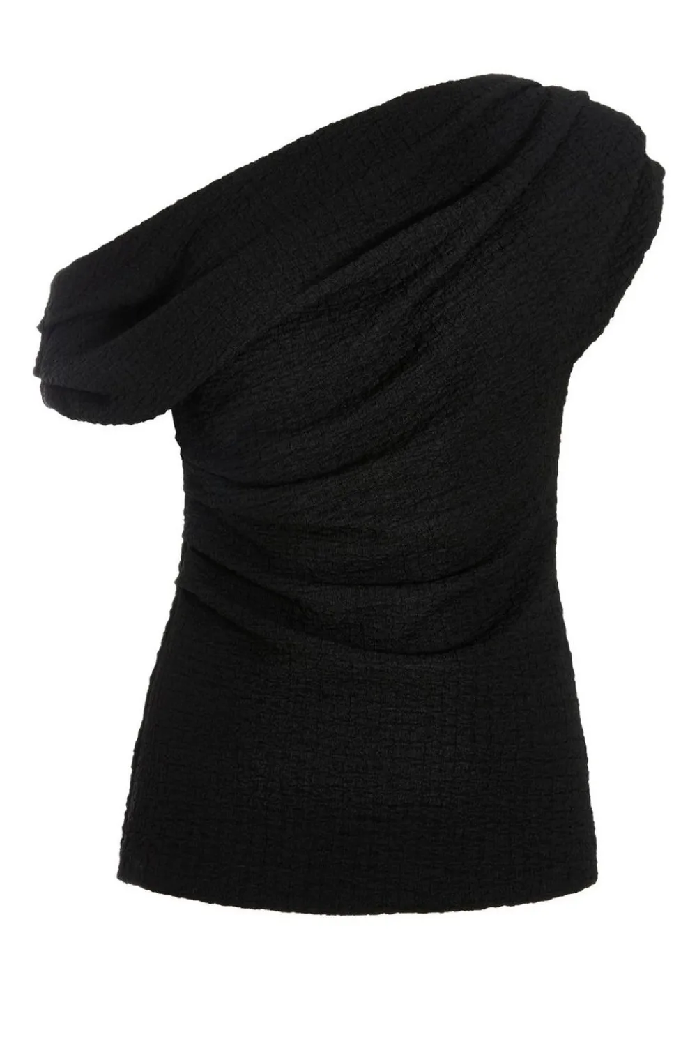 Quiz Day Tops|Tops>Black Textured Drape Neck Top