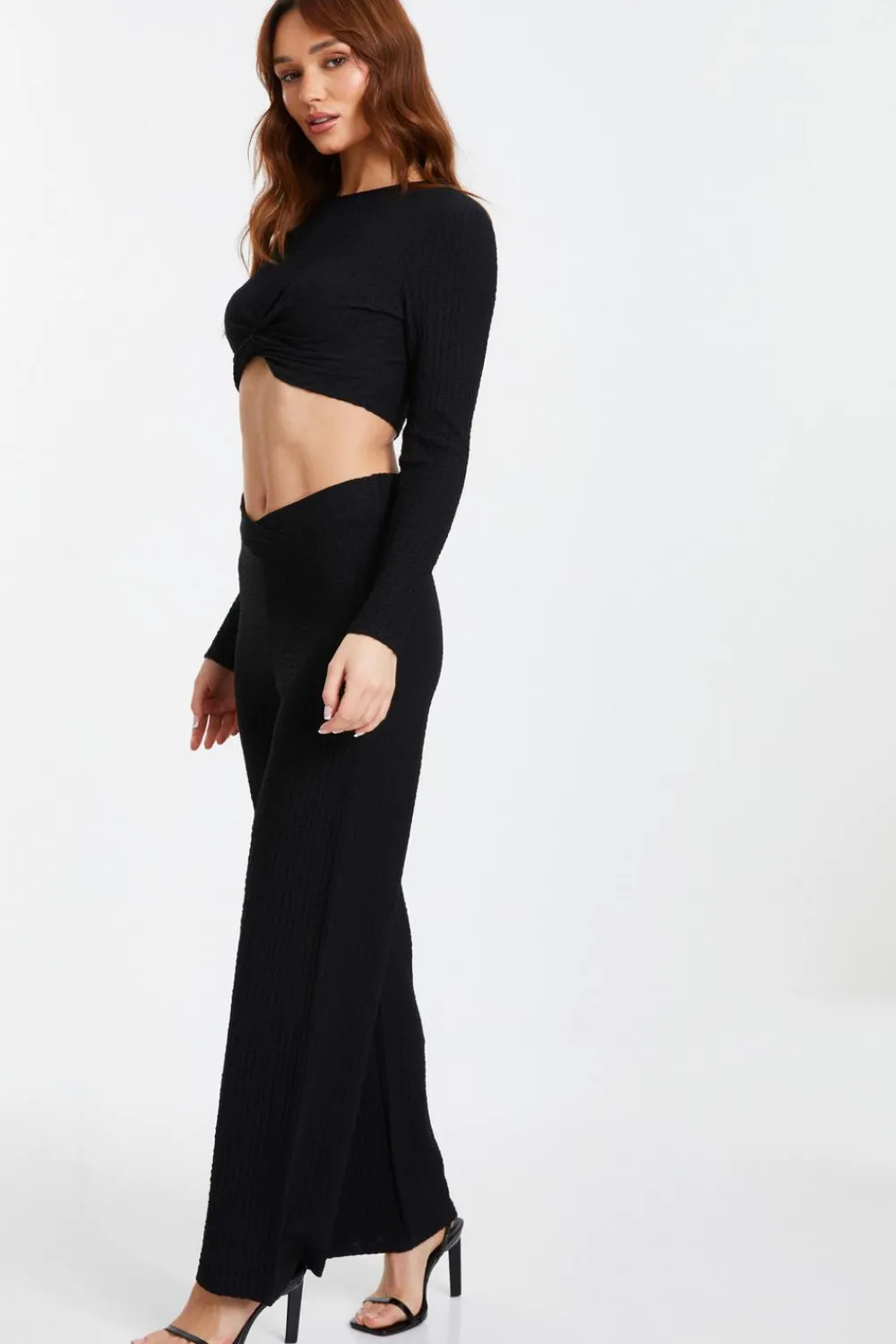 Quiz Day Tops|Crop Tops>Textured Knot Front Crop Top