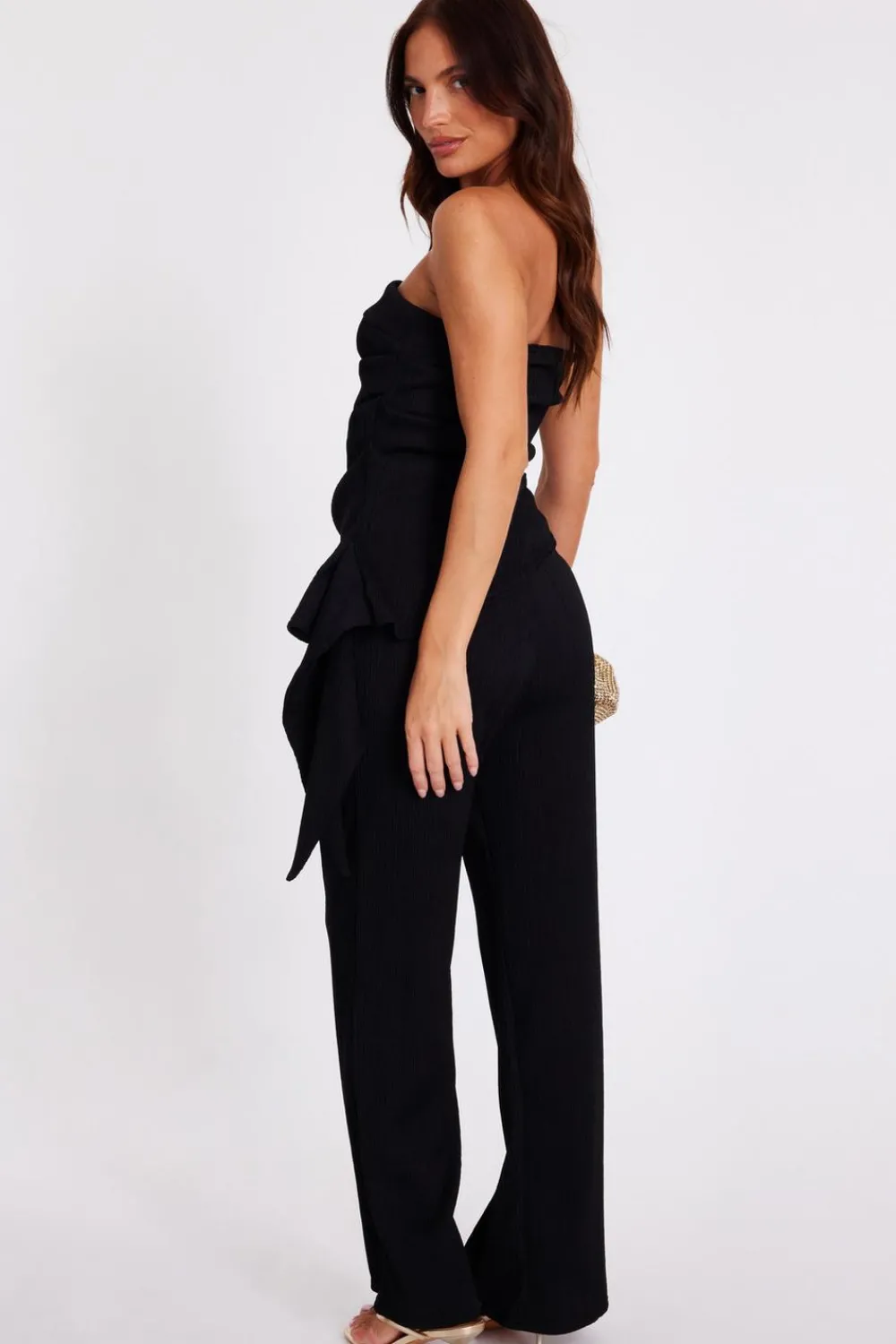 Quiz Trousers|Holiday>Black Textured Palazzo Trousers
