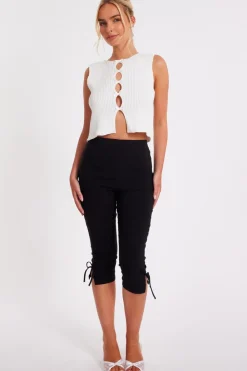 Quiz Trousers|Summer Clothes>Black Tie Detail Capri Trousers