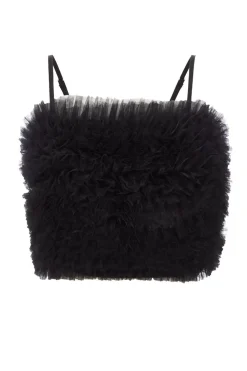 Quiz Going Out Tops|Crop Tops>Black Tulle Ruffle Crop Top