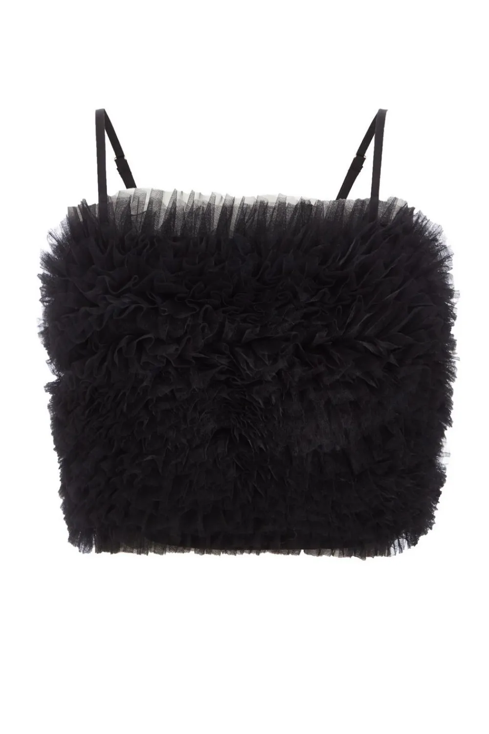 Quiz Going Out Tops|Crop Tops>Black Tulle Ruffle Crop Top