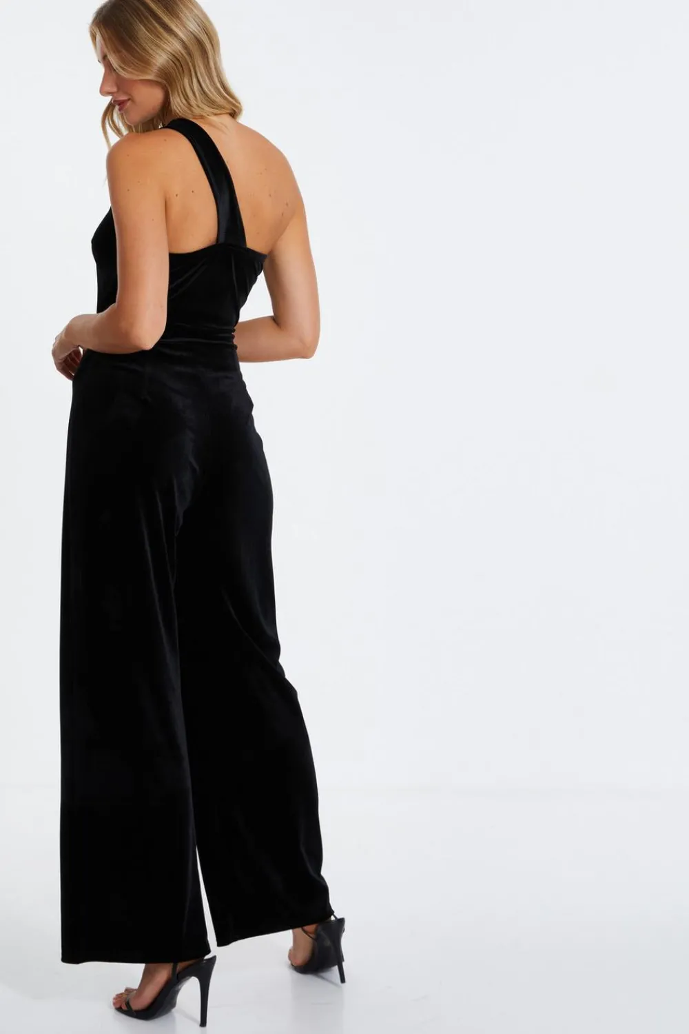 Quiz Going Out Jumpsuits|Black Jumpsuits>Black Velvet Asymmetric Jumpsuit