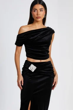Quiz Going Out Tops|Crop Tops>Velvet Asymmetric Top