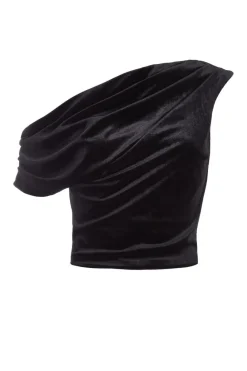 Quiz Going Out Tops|Crop Tops>Velvet Asymmetric Top