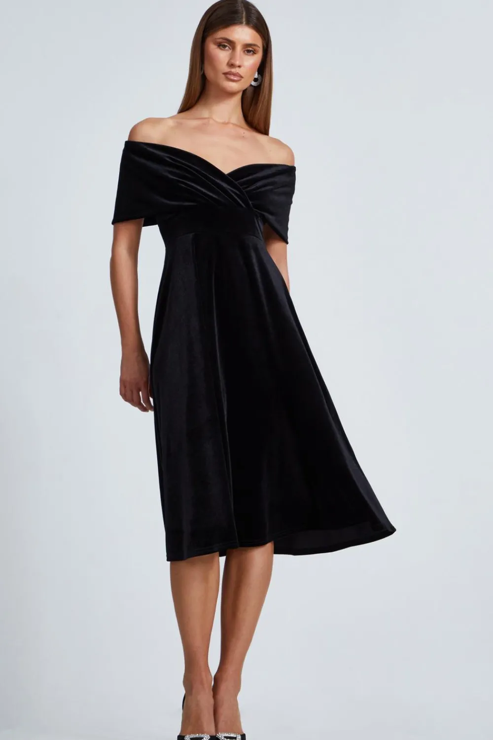 Quiz Prom & Ball|Evening Dresses>Black Velvet Bardot Midi Dress