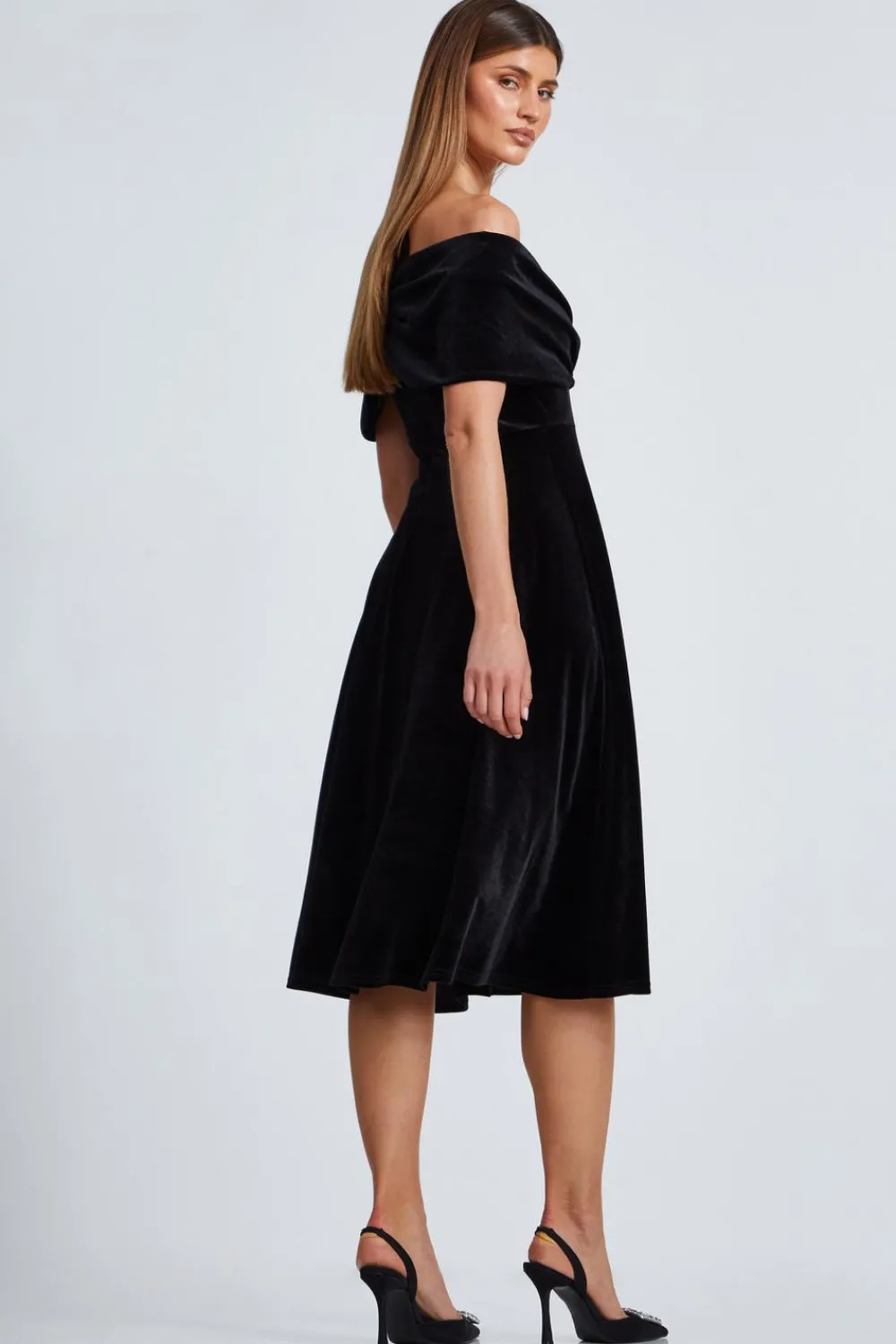 Quiz Prom & Ball|Evening Dresses>Black Velvet Bardot Midi Dress