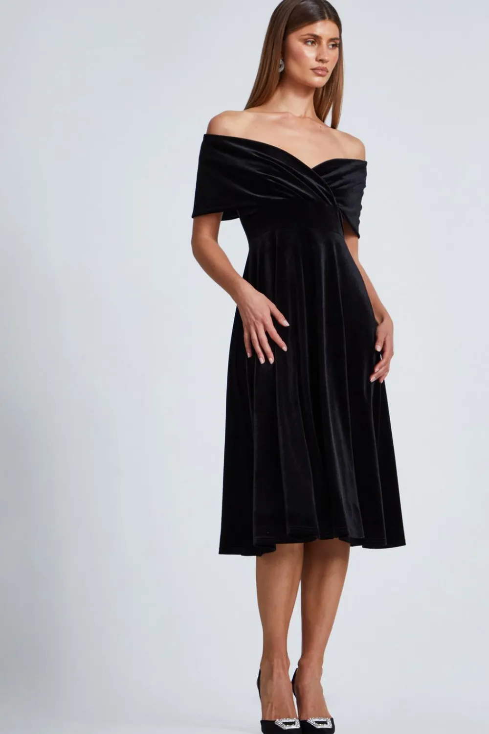 Quiz Prom & Ball|Evening Dresses>Black Velvet Bardot Midi Dress