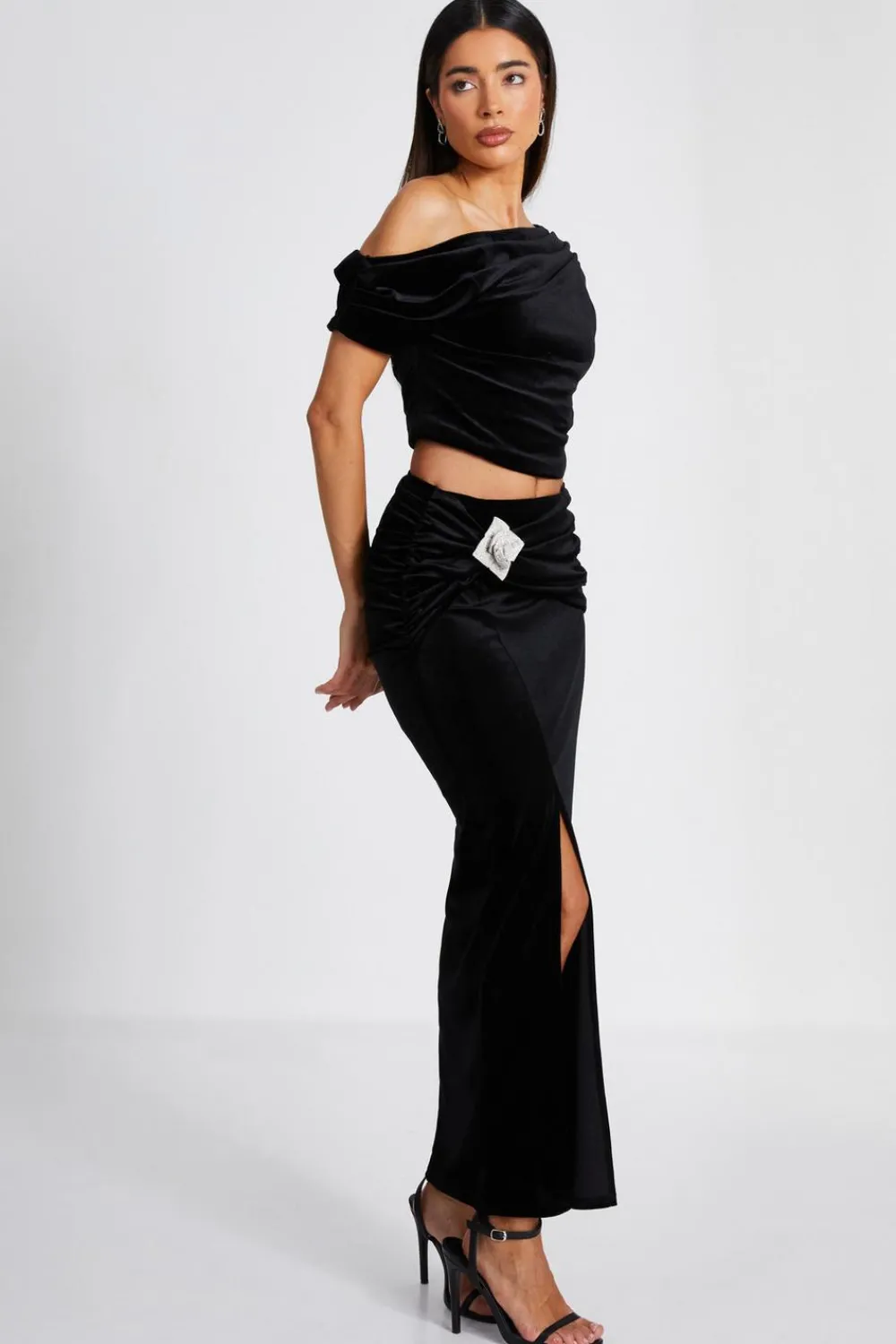 Quiz Prom & Ball|Skirts>Black Velvet Corsage Maxi Skirt