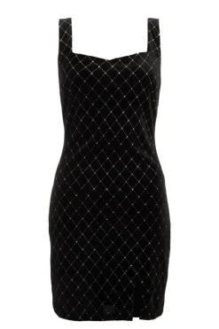 Quiz Evening Dresses|Occasion Dresses>Black Velvet Diamante Mini Dress