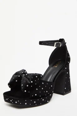 Quiz Sandals|Platforms>Black Velvet Diamante Platform Heeled Sandals
