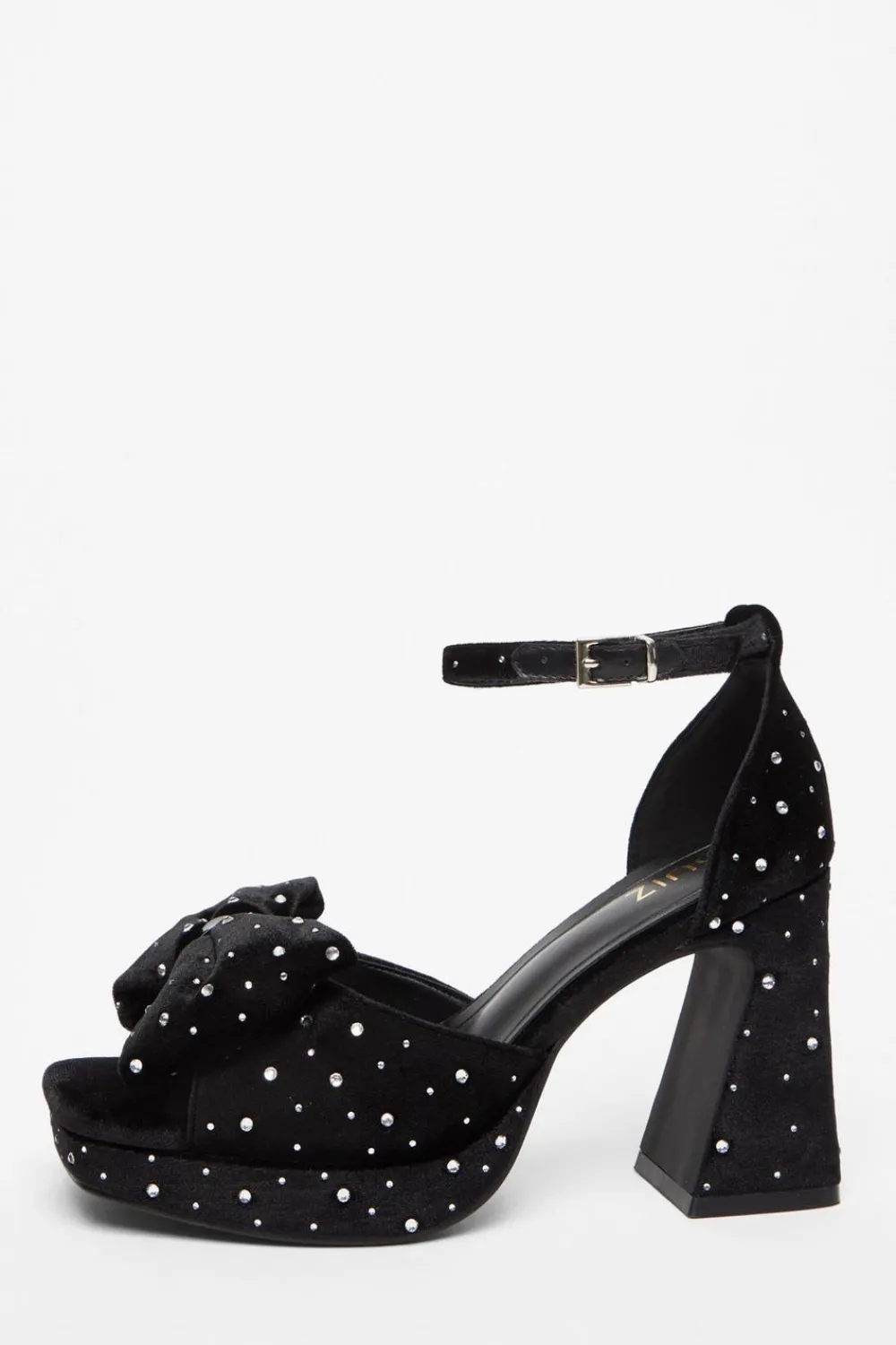 Quiz Sandals|Platforms>Black Velvet Diamante Platform Heeled Sandals