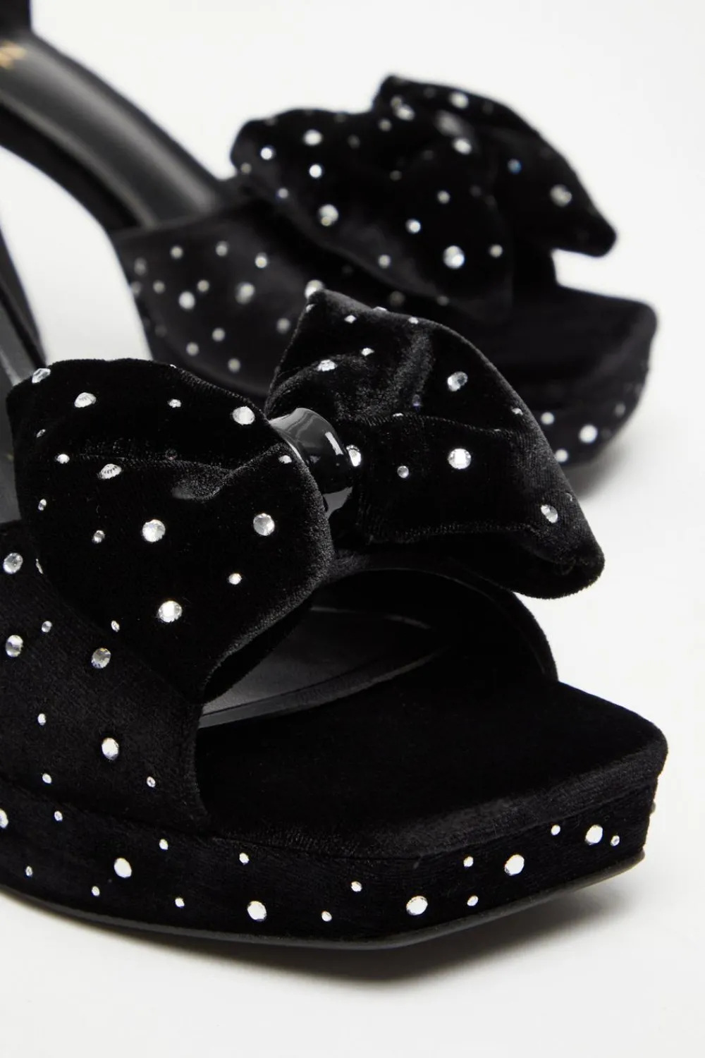Quiz Sandals|Platforms>Black Velvet Diamante Platform Heeled Sandals