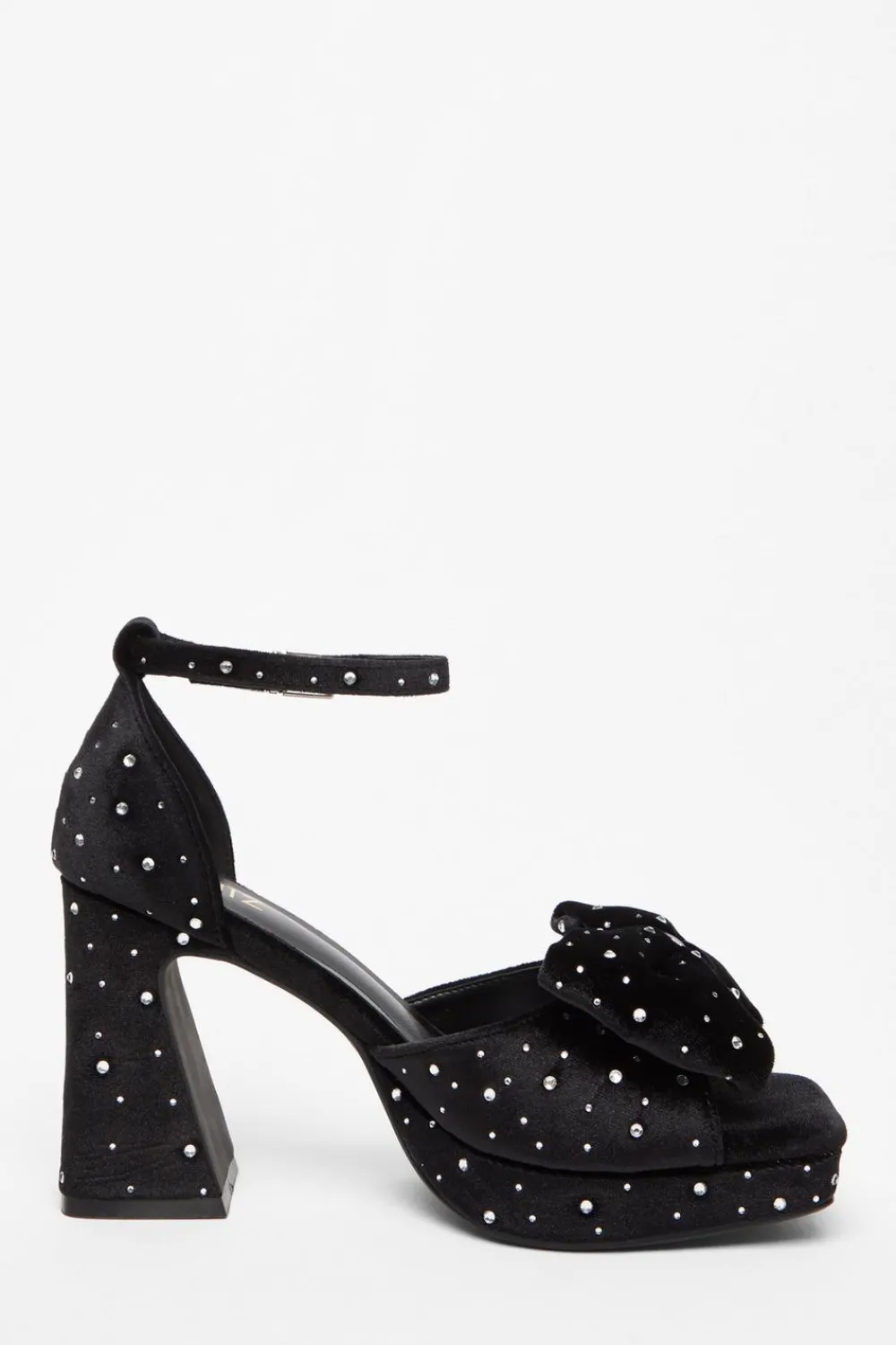 Quiz Sandals|Platforms>Black Velvet Diamante Platform Heeled Sandals