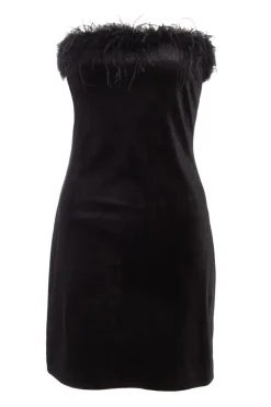 Quiz Mini Dresses|Going Out Dresses>Black Velvet Feather Trim Mini Dress