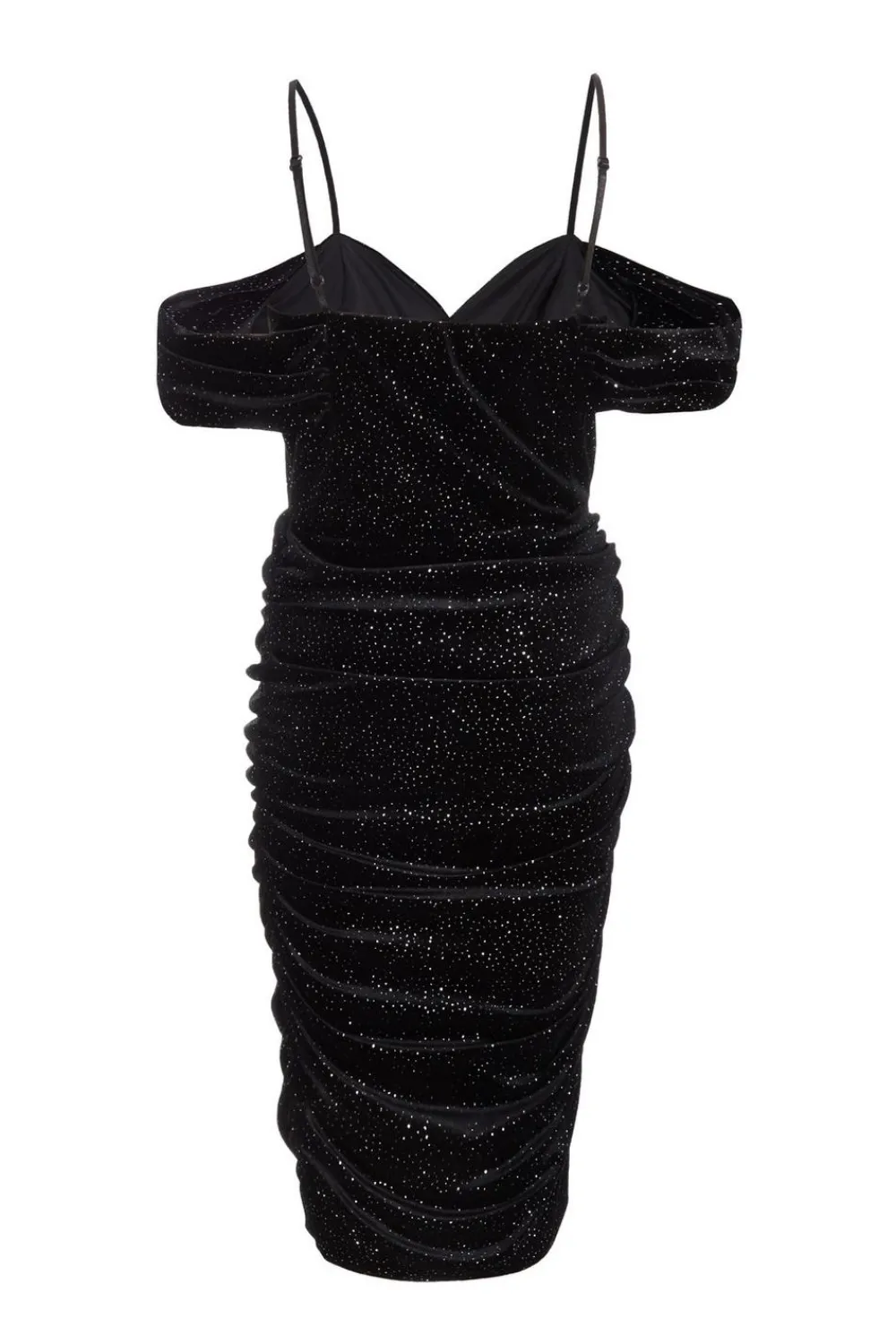 Quiz Evening Dresses|Occasion Dresses>Black Velvet Glitter Cold Shoulder Midi Dress