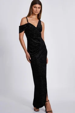 Quiz Evening Dresses|Wrap Dresses>Black Velvet Glitter Maxi Dress
