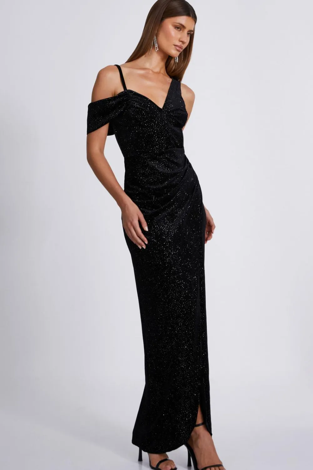 Quiz Evening Dresses|Wrap Dresses>Black Velvet Glitter Maxi Dress