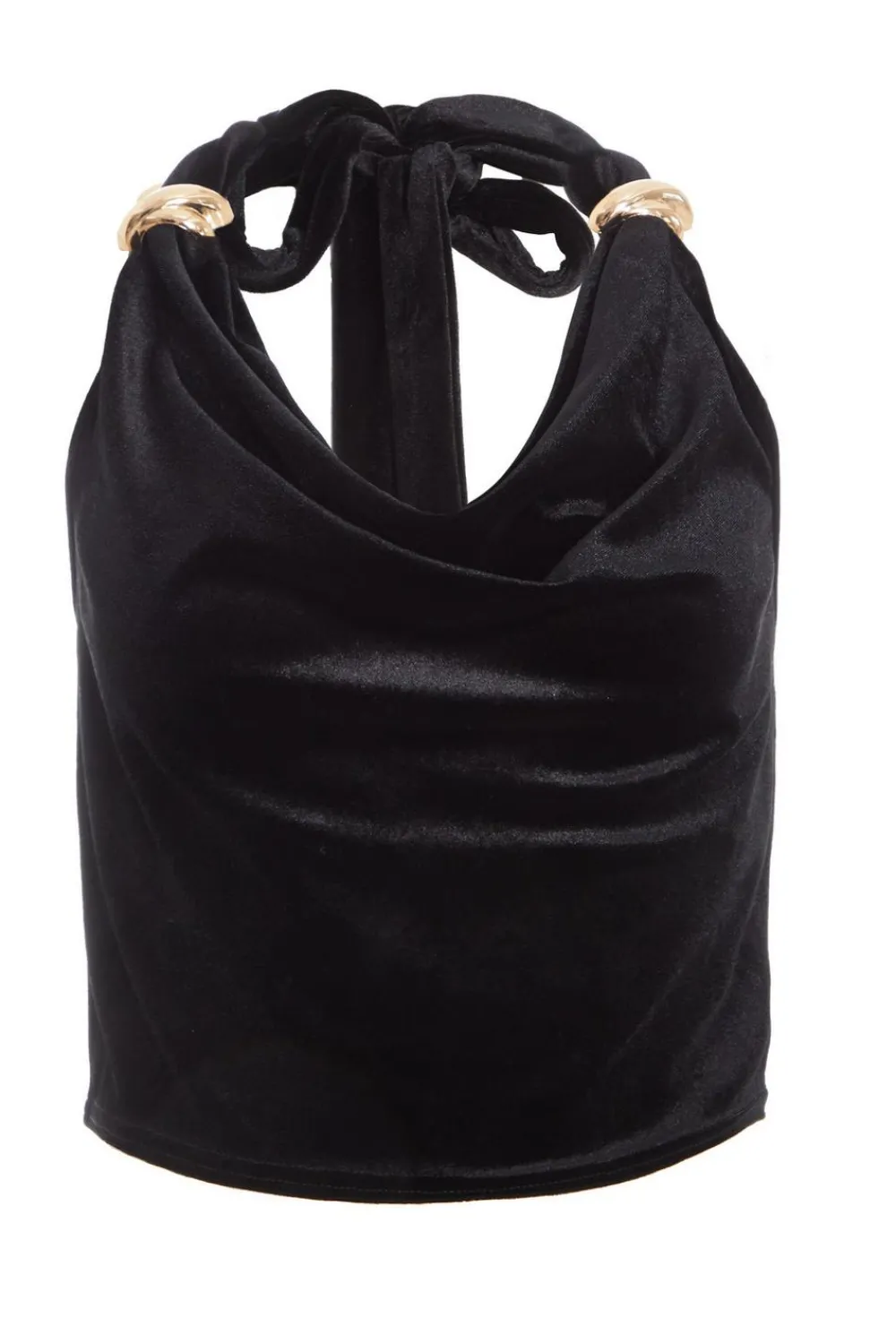 Quiz Going Out Tops|Crop Tops>Black Velvet Halter Crop Top