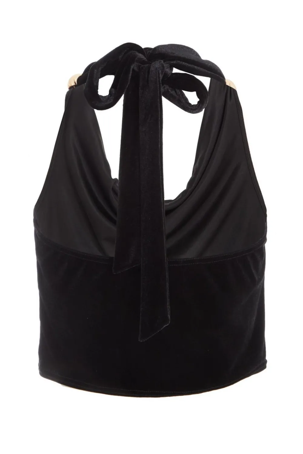 Quiz Going Out Tops|Crop Tops>Black Velvet Halter Crop Top