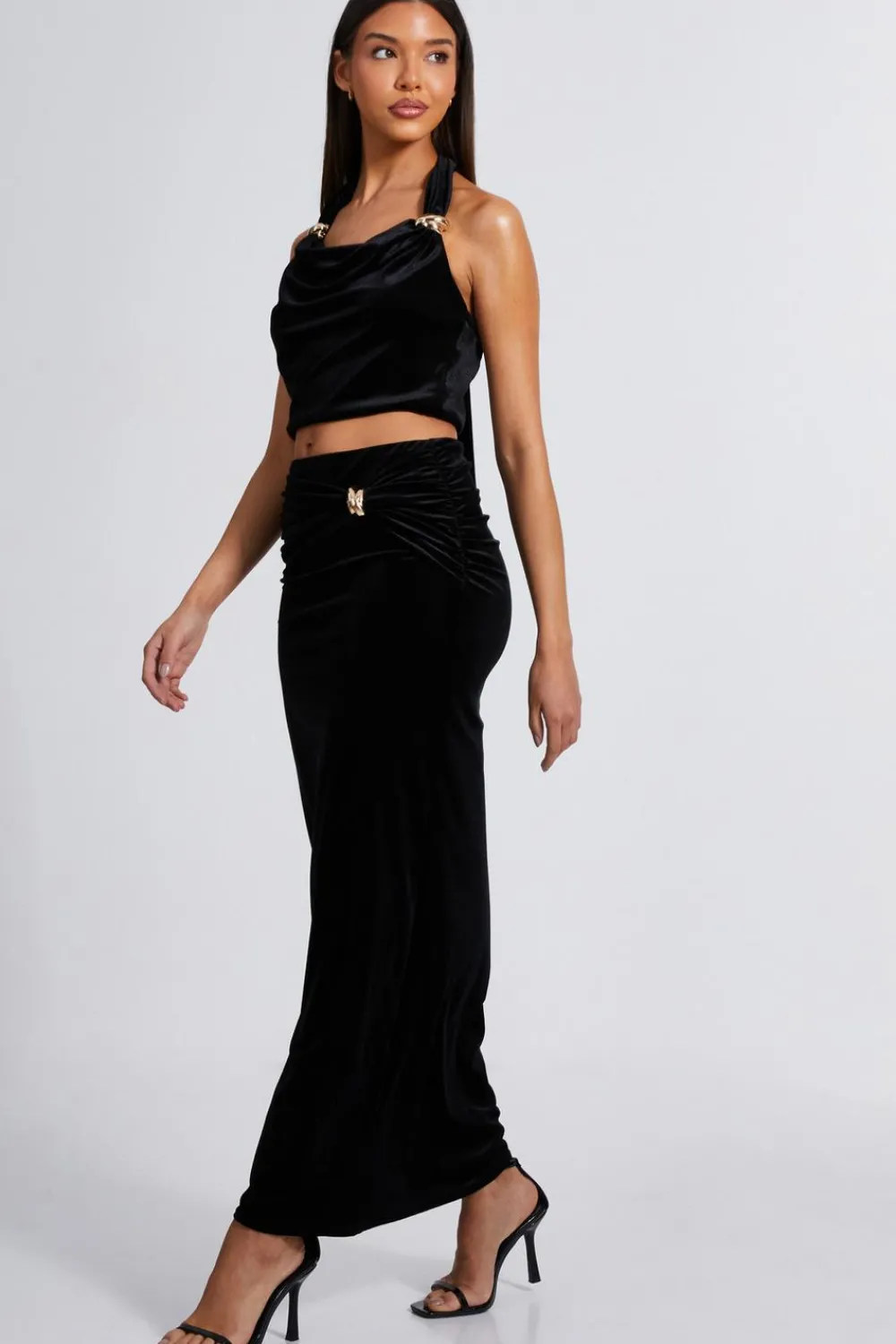 Quiz Prom & Ball|Co-Ords>Black Velvet Maxi Skirt