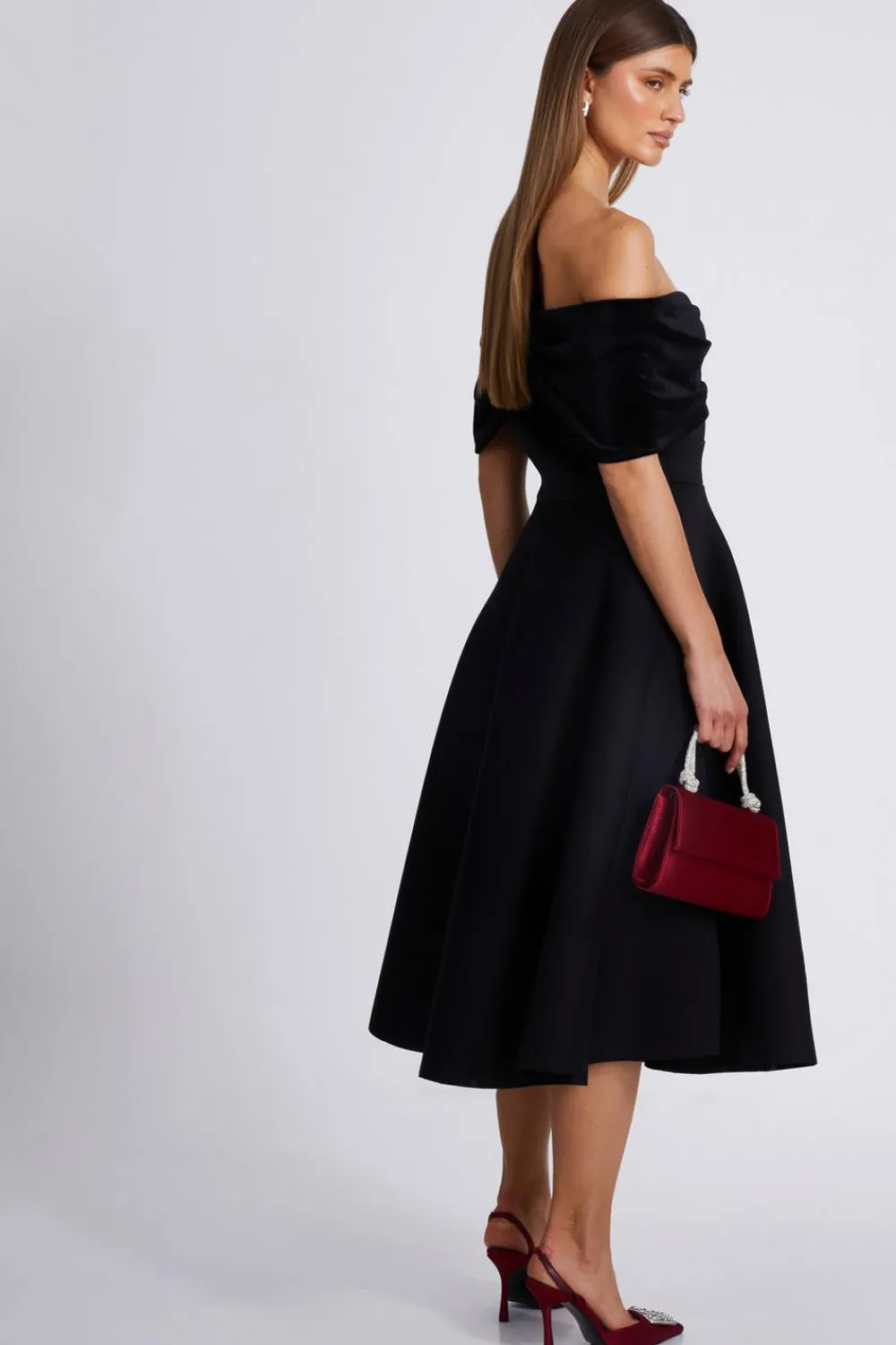 Quiz Prom & Ball|Evening Dresses>Black Velvet Neckline Skater Dress