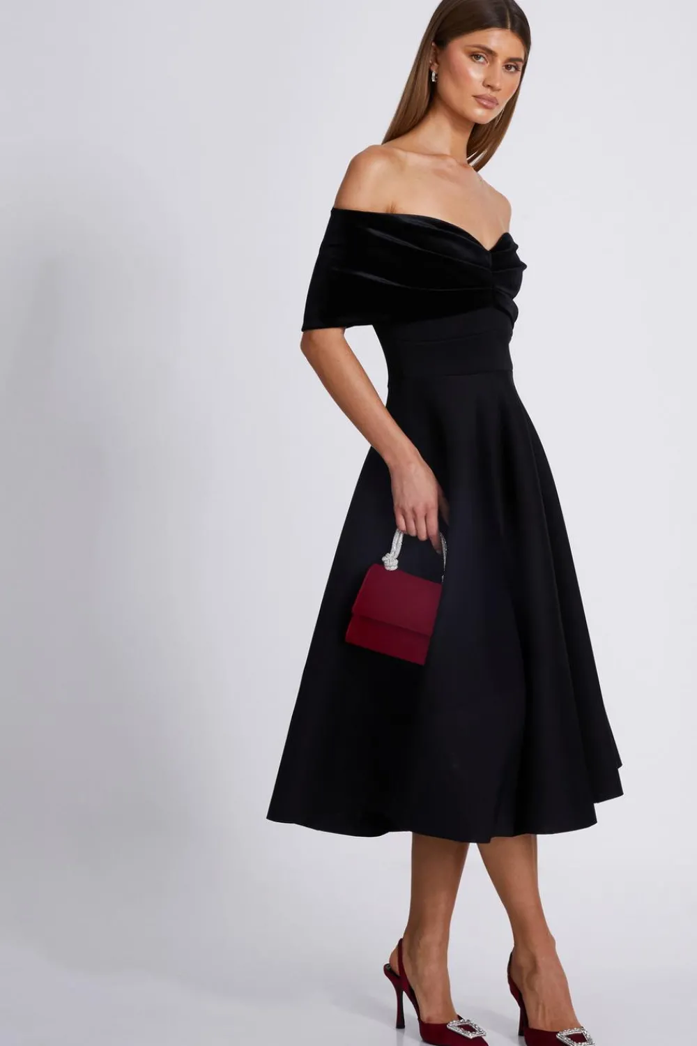Quiz Prom & Ball|Evening Dresses>Black Velvet Neckline Skater Dress