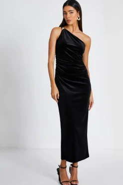 Quiz Evening Dresses|Occasion Dresses>Velvet One Shoulder Midaxi Dress