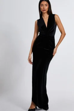 Quiz Prom Dresses|Prom & Ball>Black Velvet Twist Front Maxi Dress