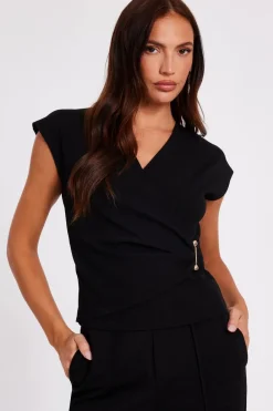 Quiz Day Tops|Workwear>Black V-Neck Wrap Top