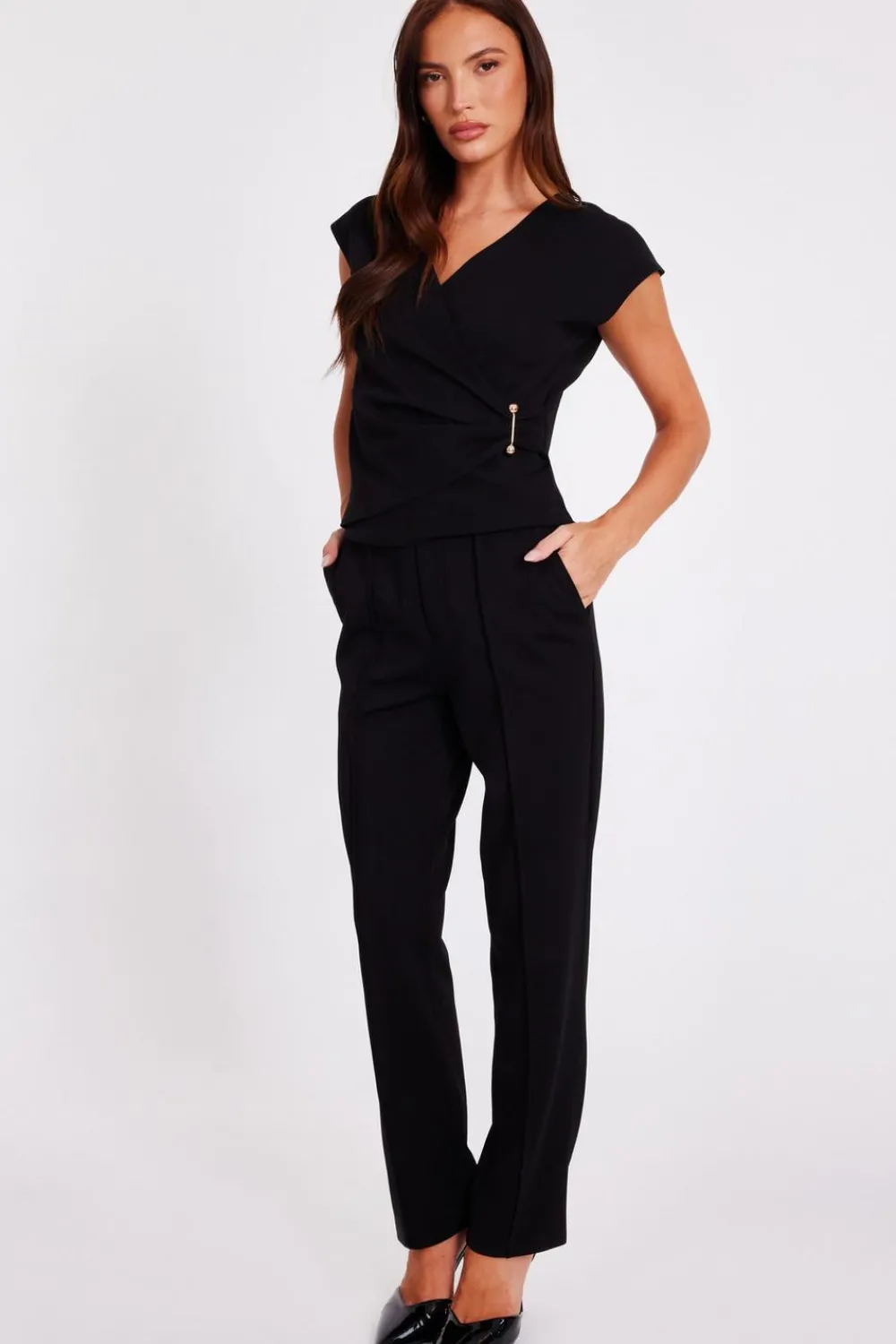 Quiz Day Tops|Workwear>Black V-Neck Wrap Top