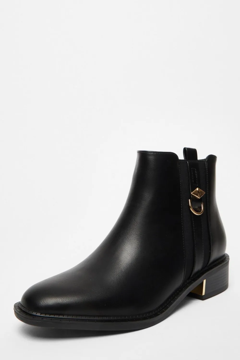 Quiz Wide Fit|Flats>Black Wide Fit Flat Ankle Boot