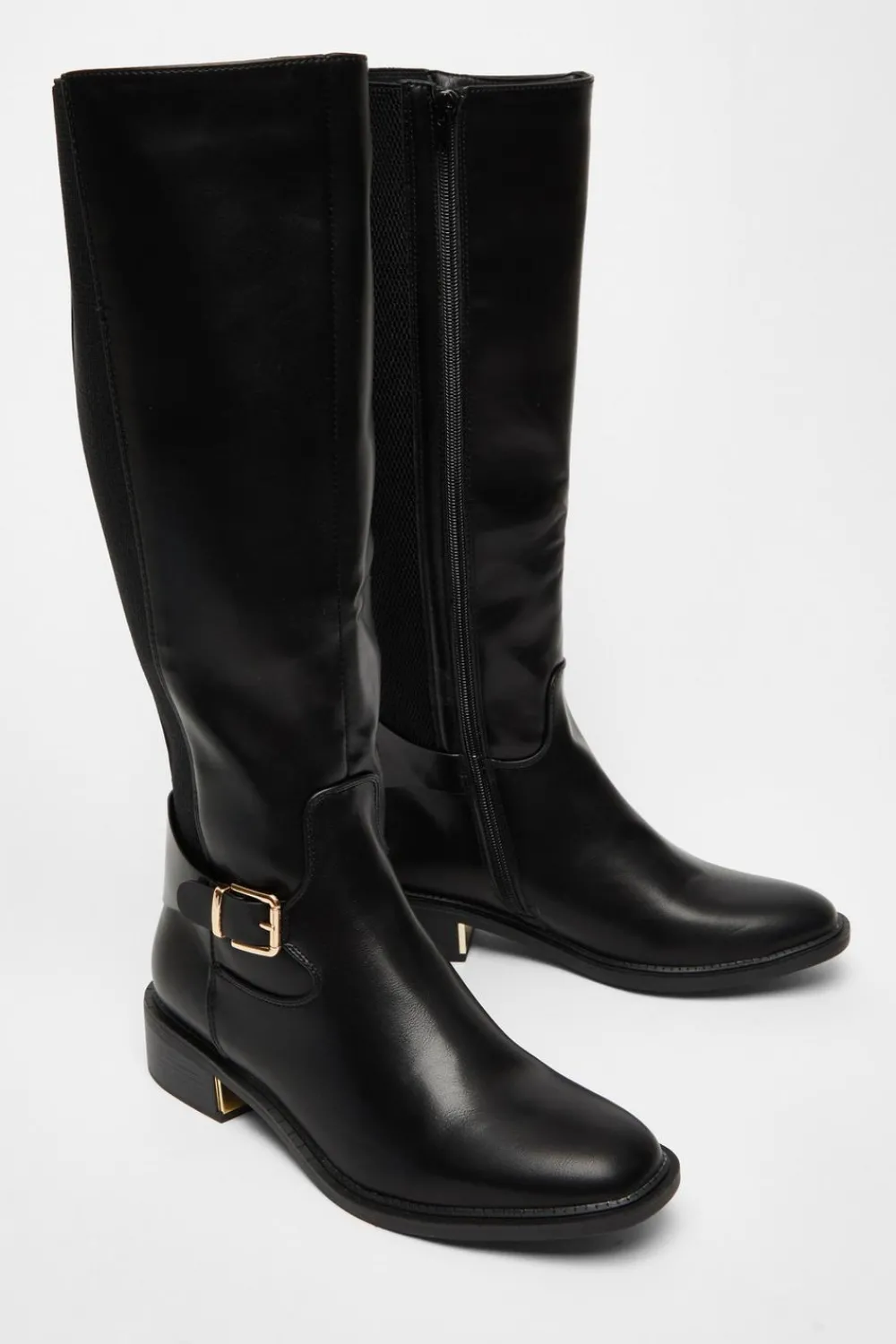 Quiz Wide Fit|Boots>Black Wide Fit High Knee Boots