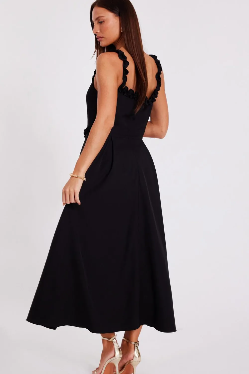 Quiz Day At The Races|Christening Guest>Black Woven Corset Midaxi Dress