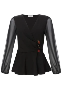 Quiz Going Out Tops|Tops>Black Wrap Front Buckle Top