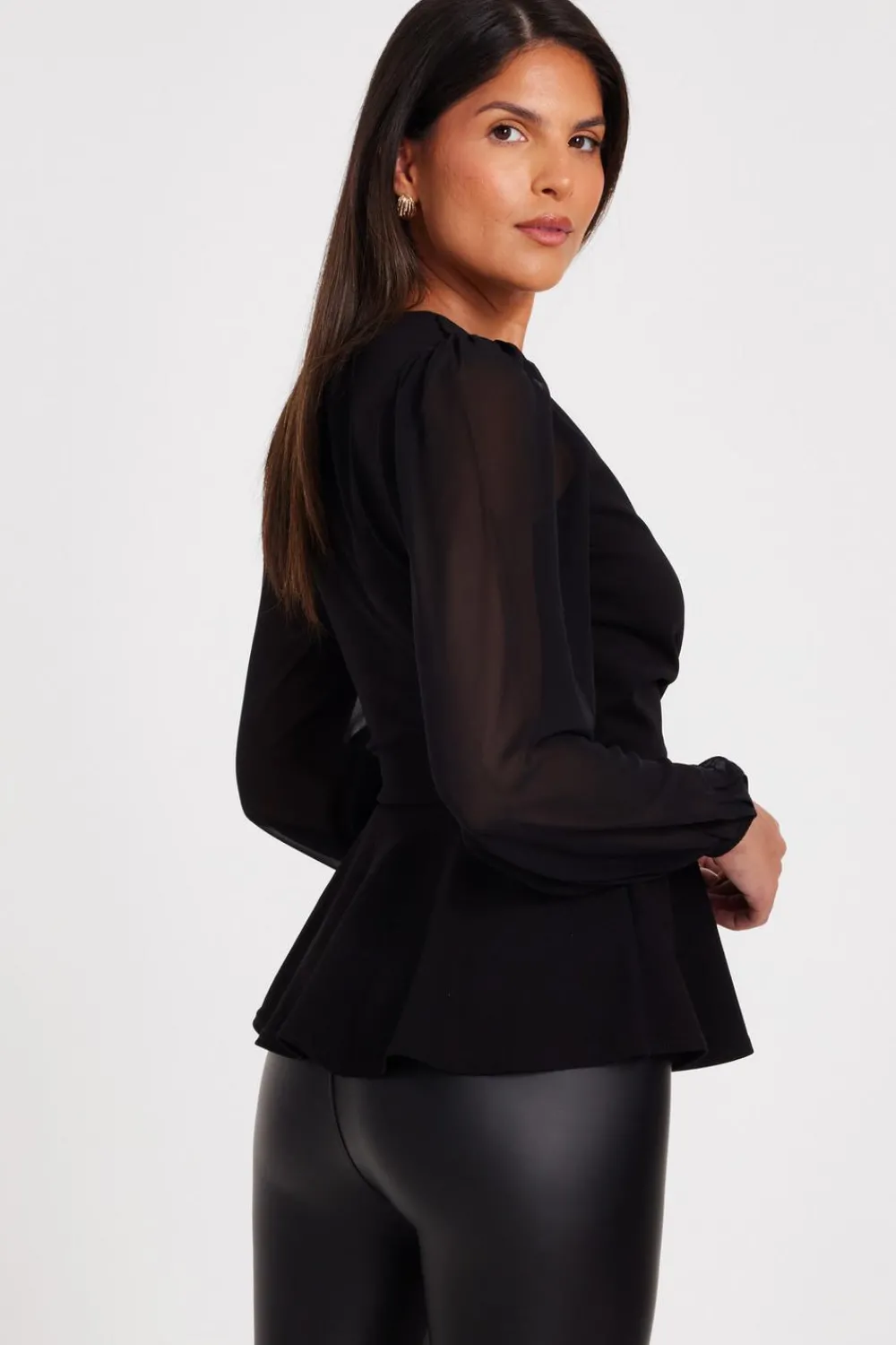 Quiz Going Out Tops|Tops>Black Wrap Front Buckle Top