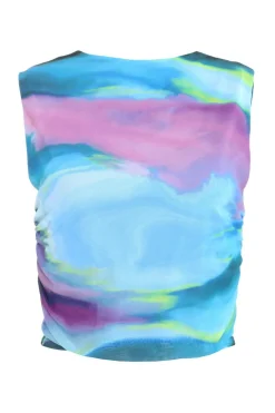 Quiz Summer Tops|Going Out Tops>Blue Abstract Print Mesh Top